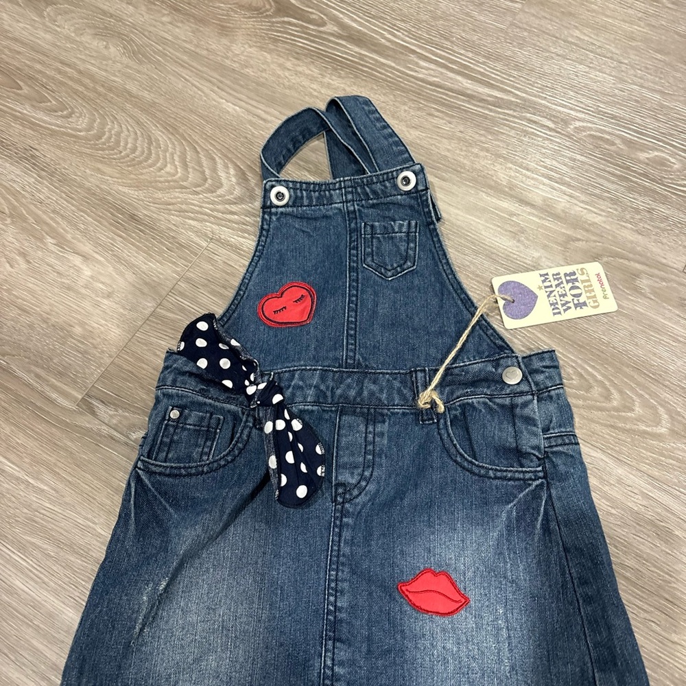 Denim Overall Dress with Red Patches 4-5 years new